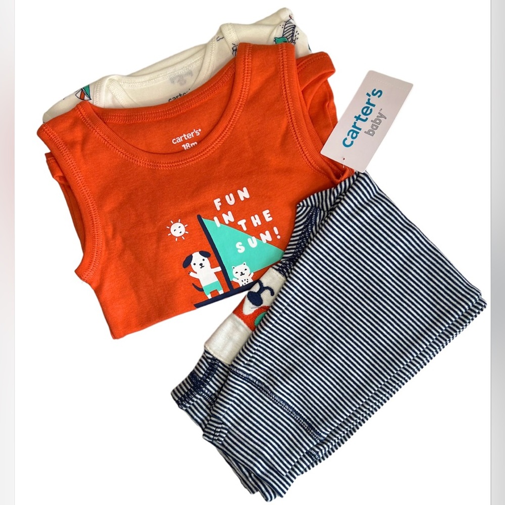 📌Carter's Soft Cotton 3-Piece BabyBoy Set (18 M) Pants-Short Sleeved-Sleeveless